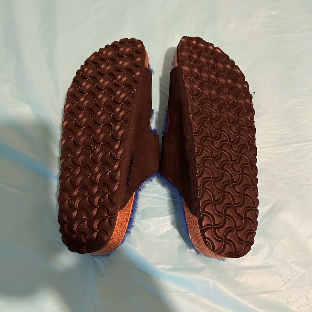 Birkenstock Arizona Shearling Blue and Brown Sandals with Double Straps - Picture 7 of 7